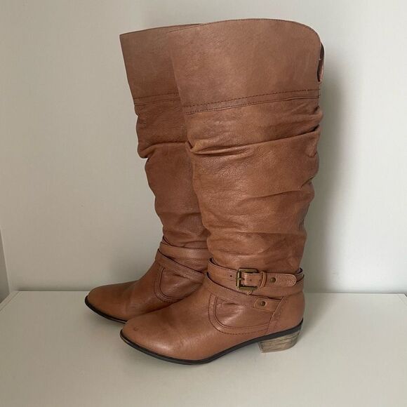 Steve Madden Casstro Knee High Leather Riding Boots Size 6 Low Heel Buckle - Picture 5 of 10